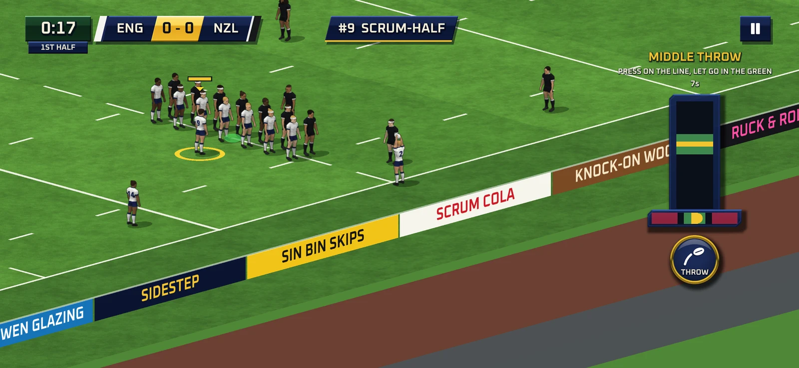 Pro lineout gameplay with a timed throw gauge